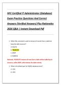 NYC Certified IT Administrator &lpar;Database&rpar;  Exam Practice Questions And Correct  Answers &lpar;Verified Answers&rpar; Plus Rationales  2026 Q&A &vert; Instant Download Pdf