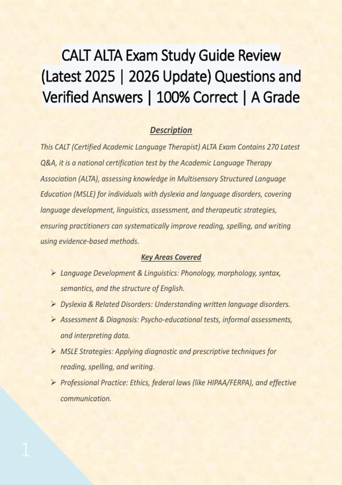 CALT ALTA Exam Study Guide Review (Latest 2025 | 2026 Update) Questions ...