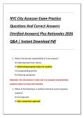 NYC City Assessor Exam Practice  Questions And Correct Answers  &lpar;Verified Answers&rpar; Plus Rationales 2026  Q&A &vert; Instant Download Pdf 