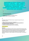 HAZWOPER 40 FINAL EXAM&vert;&lpar;LATEST 2026&sol;2027 UPDATE&rpar;&comma; &vert; 100&percnt; CORRECT HAZARDOUS WASTE OPERATIONS & EMERGENCY RESPONSE &vert; OSHA-COMPLIANT CERTIFICATION EXAM WITH QUESTIONS AND ANSWERS