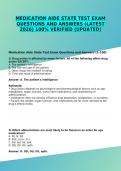 MEDICATION AIDE STATE TEST EXAM QUESTIONS AND ANSWERS &lpar;LATEST  2026&rpar; 100&percnt; VERIFIED &lpar;UPDATED&rpar;
