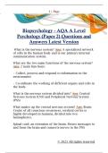 Biopsychology - AQA A Level  Psychology &lpar;Paper 2&rpar; Questions and  Answers Latest Version