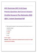 NYC Electrician &lpar;NYC H&plus;H&rpar; Exam  Practice Questions And Correct Answers  &lpar;Verified Answers&rpar; Plus Rationales 2026  Q&A &vert; Instant Download Pdf 
