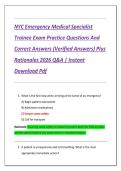 NYC Emergency Medical Specialist  Trainee Exam Practice Questions And  Correct Answers &lpar;Verified Answers&rpar; Plus  Rationales 2026 Q&A &vert; Instant  Download Pdf