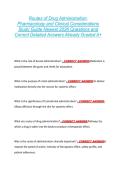 Routes of Drug Administration&colon;  Pharmacology and Clinical Considerations  Study Guide Newest 2026 Questions and  Correct Detailed Answers Already Graded A&plus; 