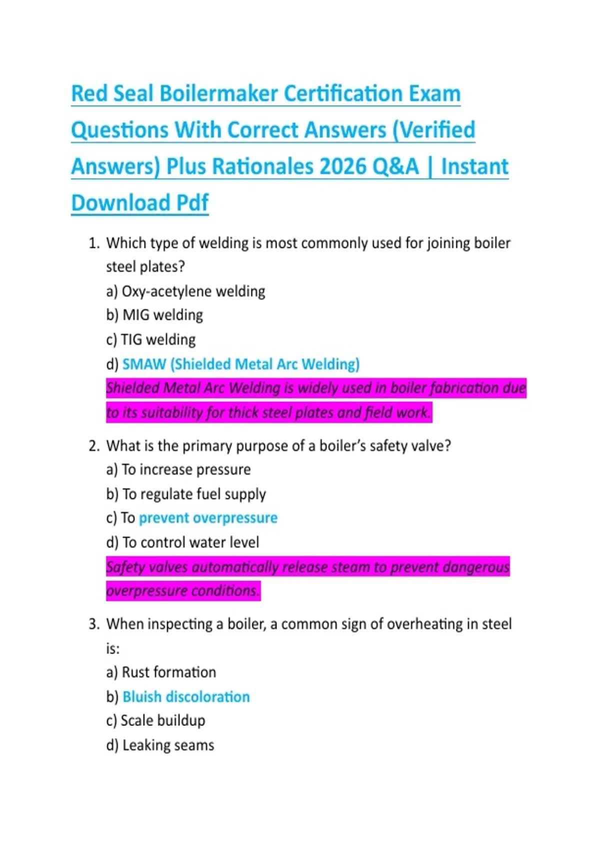 Red Seal Boilermaker Certification Exam Questions With Correct Answers ...