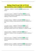 Biology Final Exam Fall  ACTUAL  QUESTIONS AND CORRECT ANSWERS