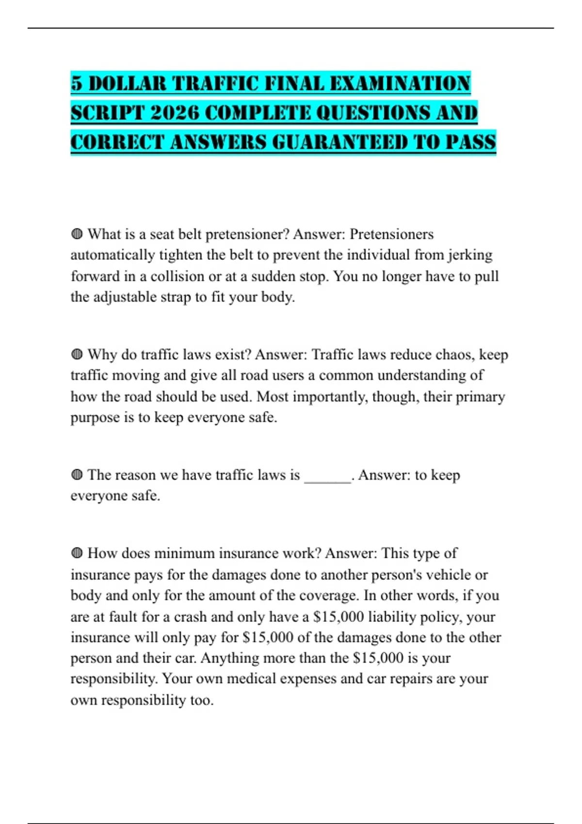 5 DOLLAR TRAFFIC FINAL EXAMINATION SCRIPT 2026 COMPLETE QUESTIONS AND ...