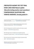 FIREFIGHTER HAZMAT OPS TEST FINAL  EXAM &vert;2025-2026 Newest update  &vert;Recently testing practice exam questions&vert;  COMPREHENSIVE QUESTIONS AND  VERIFIED ANSWERS&vert; already graded A&plus;
