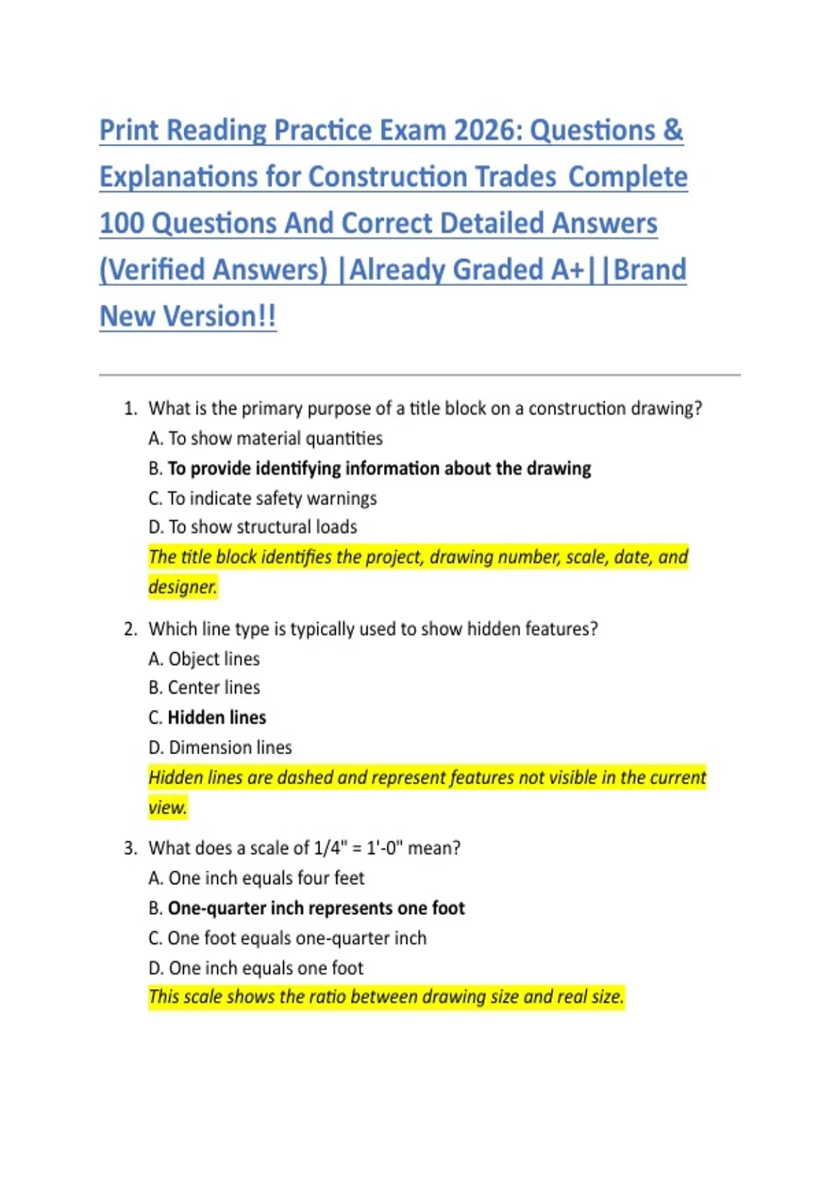 Print Reading Practice Exam 2026: Questions & Explanations for ...
