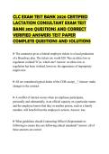 CLC EXAM TEST BANK 2026 CERTIFIED LACTATION CONSULTANT EXAM TEST BANK 300 QUESTIONS AND CORRECT VERIFIED ANSWERS TEST PAPER COMPLETE QUESTIONS AND SOLUTIONS