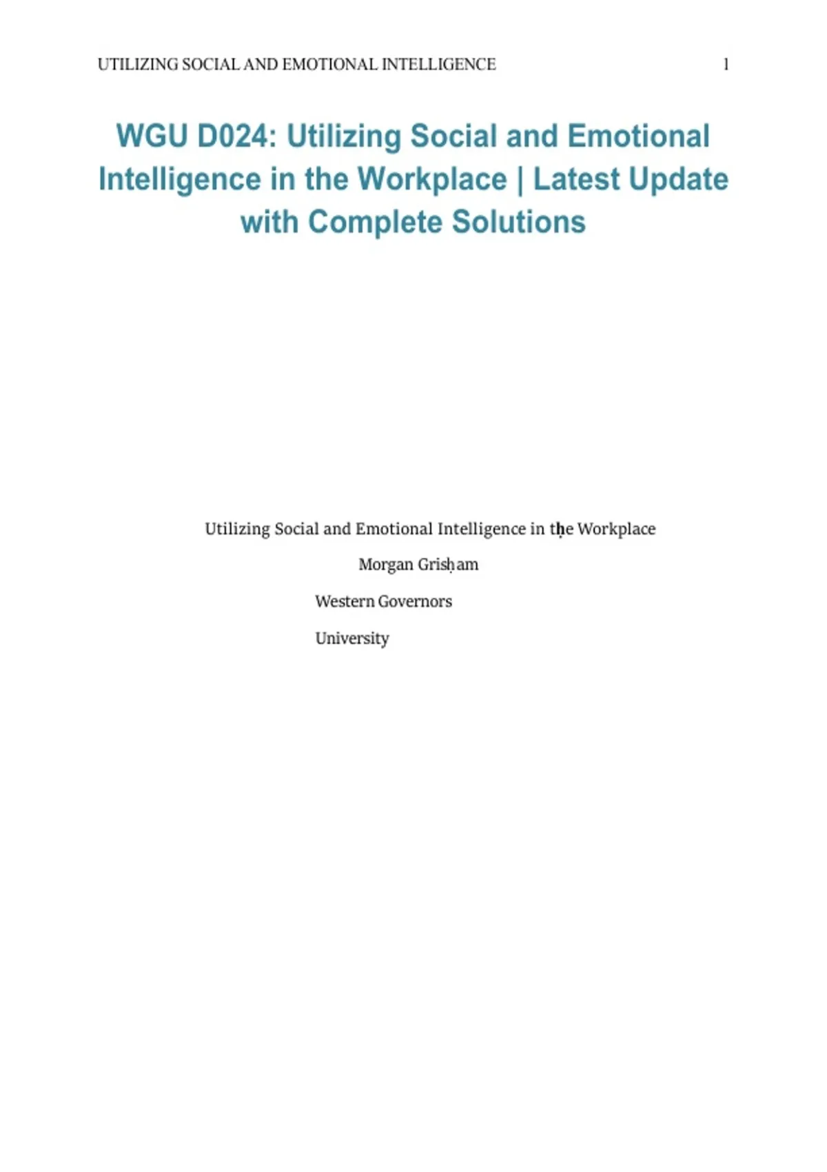 WGU D024 – Utilizing Social and Emotional Intelligence in the Workplace ...