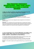 PALS PEDIATRIC EMERGENCY RESUSCITATION &ndash; FINAL EXAM &lpar;2025&rpar; &vert; UPDATED QUESTIONS & VERIFIED ANSWERS