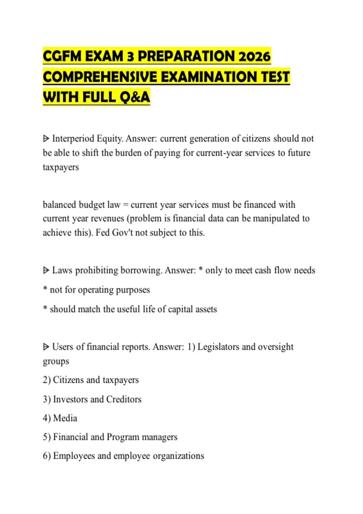 CGFM EXAM 3 PREPARATION 2026 COMPREHENSIVE EXAMINATION TEST WITH FULL Q ...