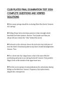 CLUB PILATES FINAL EXAMINATION TEST 2026 COMPLETE QUESTIONS AND VERIFIED SOLUTIONS