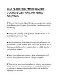 CLUB PILATES FINAL PAPER EXAM 2026 COMPLETE QUESTIONS AND VERIFIED SOLUTIONS