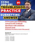 CCNA &lpar;200-301&rpar; Subnetting Actual ExAM Testbank  Questions with solutions manual 2026
