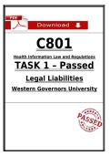 C801 Task 1 Passed &lpar;2026&rpar; &vert; Health Information Law &vert; Legal Liabilities &vert; WGU