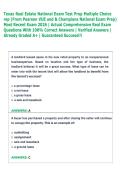 Texas Real Estate National Exam Test Prep Multiple Choice  rep &lpar;From Pearson VUE and & Champions National Exam Prep&rpar;  Most Recent Exam 2026 &vert; Actual Comprehensive Real Exam  Questions With 100&percnt; Correct Answers &vert; Verified Answers &vert;  Already Graded A&plus; &vert; Gua