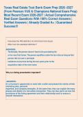 Texas Real Estate Test Bank Exam Prep 2026 -2027  &lpar;From Pearson VUE & Champions National Exam Prep&rpar;  Most Recent Exam 2026-2027 &vert; Actual Comprehensive  Real Exam Questions With 100&percnt; Correct Answers &vert;  Verified Answers &vert; Already Graded A&plus; &vert; Guaranteed  Suc