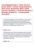 Texas Wastewater Class A &vert; Most Recent  Exam 2026 &vert; Actual Comprehensive  Real Exam Questions With 100&percnt;  Correct Answers &vert; Verified Answers &vert;  Already Graded A&plus; &vert; Guaranteed  Success&excl;&excl;