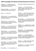 HOSA&colon; Knowledge Test&colon; Behavioral Health Questions and Answers