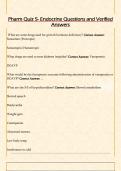 Pharm Quiz 5- Endocrine Questions and Verified  Answers 