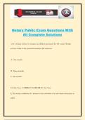 Notary Public Exam Questions With All Complete Solutions