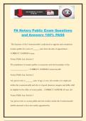 PA Notary Public Exam Questions and Answers 100&percnt; PASS