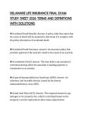 DELAWARE LIFE INSURANCE FINAL EXAM STUDY SHEET 2026 TERMS AND DEFINITIONS WITH SOLUTIONS