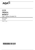 AQA GCSE French 8658&sol;LF Paper 1 Listening Foundation Tier &vert; Mark Scheme & Answers &vert; Exam Prep 2026