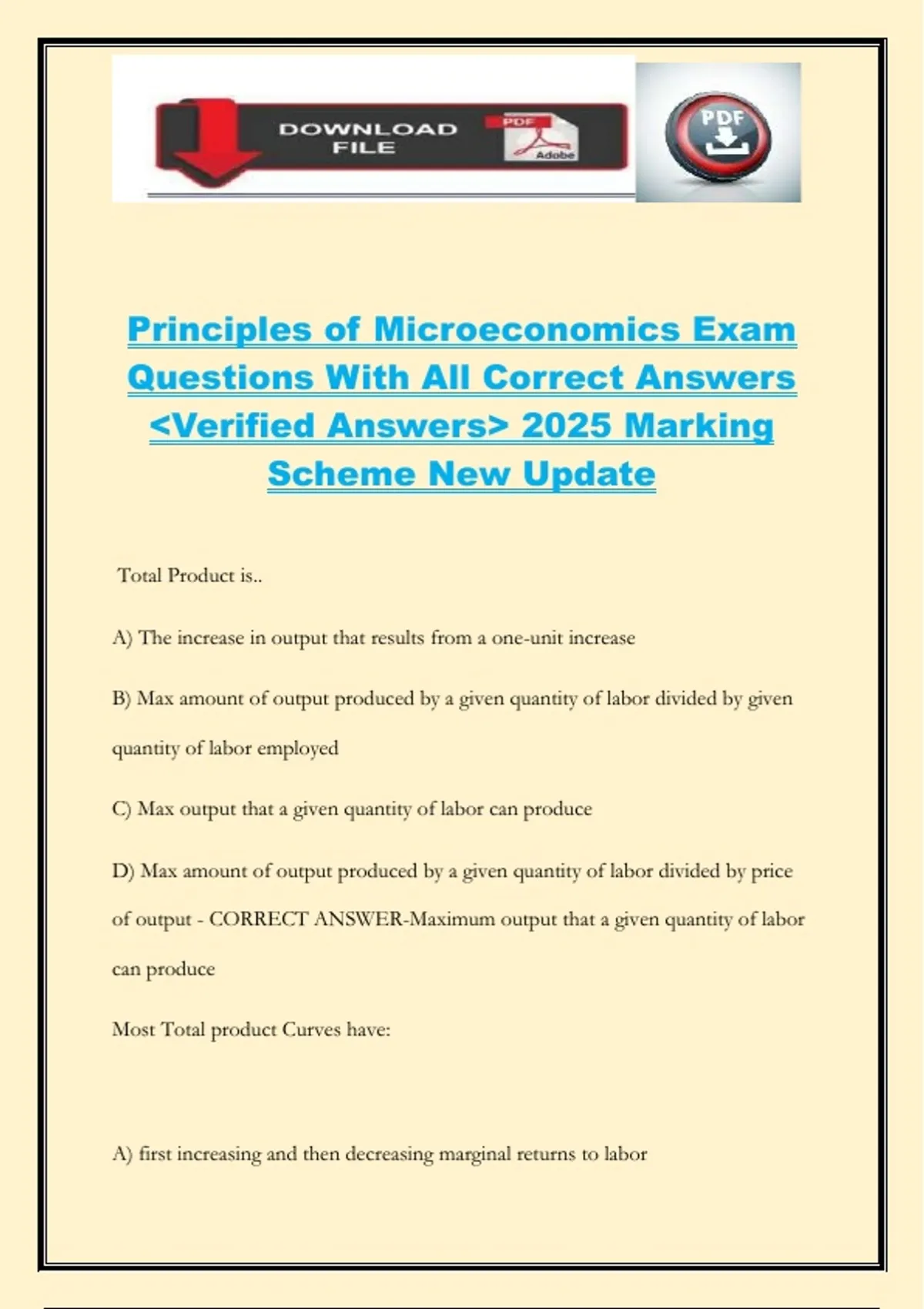 Principles of Microeconomics Exam Questions With All Correct Answers ...