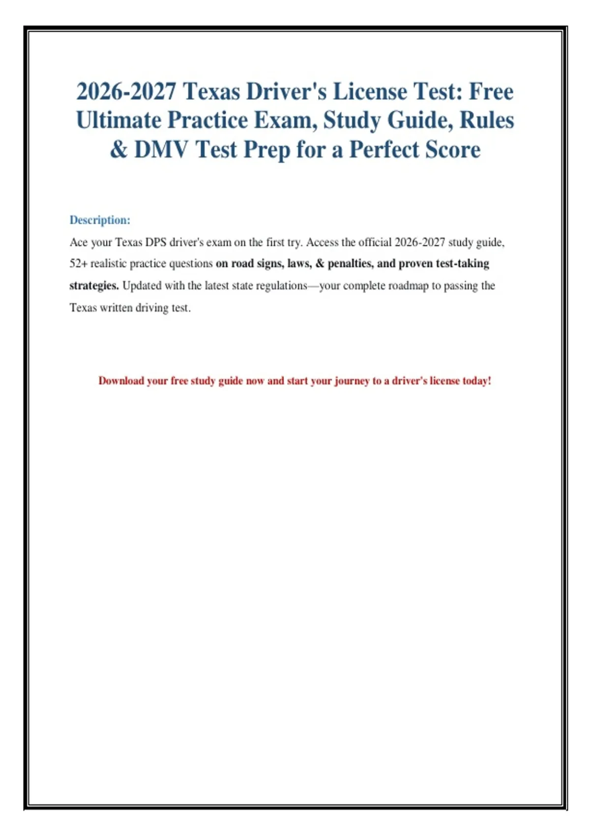 2026 Texas Driver’s License Practice Test & Study Guide - 2026 Texas ...