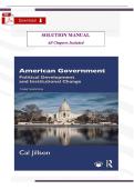 SOLUTION MANUAL &colon; American Government&colon; Political Development and Institutional Change 12th Edition by Cal Jillson&comma; All Chapters 1-16