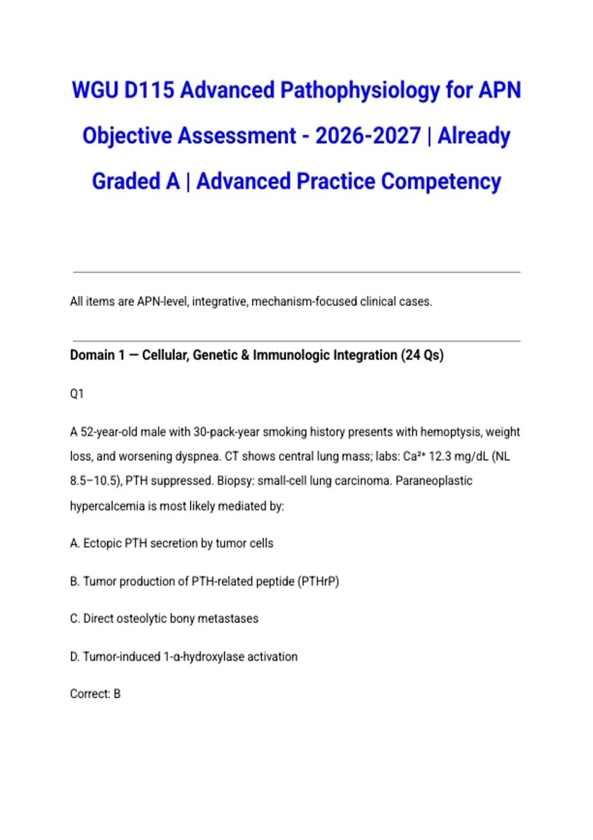 WGU D115 Advanced Pathophysiology for APN Objective Assessment ...