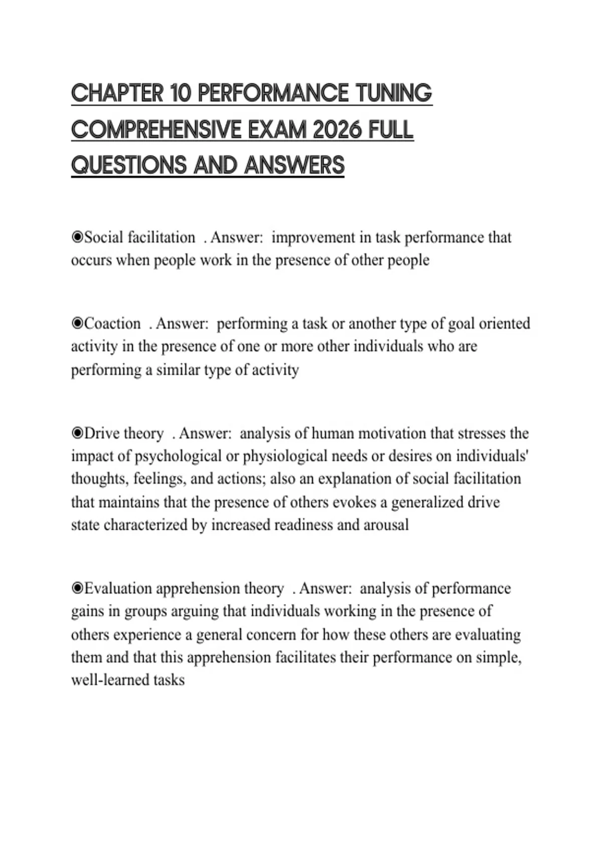 CHAPTER 10 PERFORMANCE TUNING COMPREHENSIVE EXAM 2026 FULL QUESTIONS ...