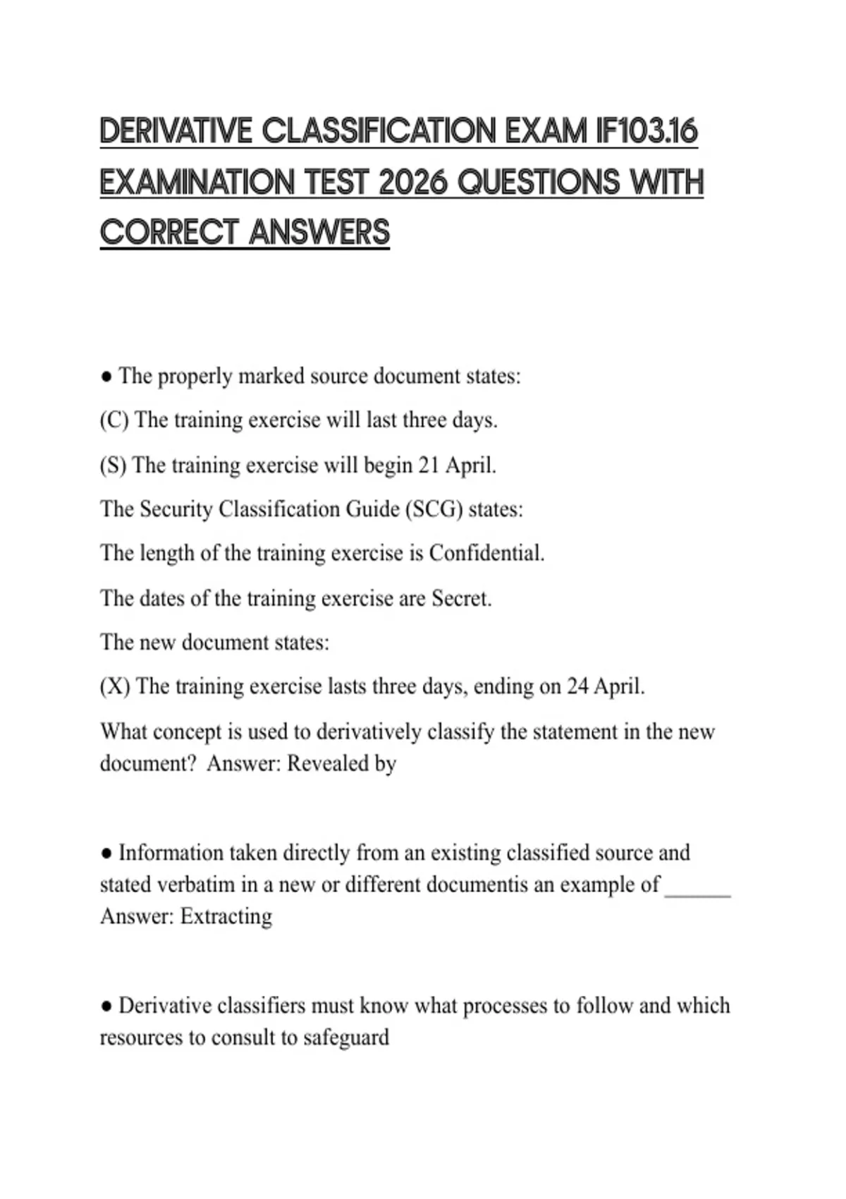 DERIVATIVE CLASSIFICATION EXAM IF103.16 EXAMINATION TEST 2026 QUESTIONS ...