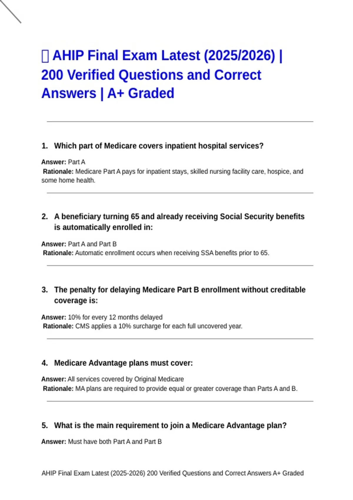 AHIP Final Exam Latest () 200 Verified Questions and Correct Answers A ...