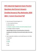 NYC Industrial Hygienist Exam Practice  Questions And Correct Answers  &lpar;Verified Answers&rpar; Plus Rationales 2026  Q&A &vert; Instant Download Pdf 