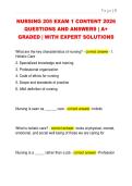 NURSING 205 EXAM 1 CONTENT 2026  QUESTIONS AND ANSWERS &vert; A&plus;  GRADED &vert; WITH EXPERT SOLUTIONS 
