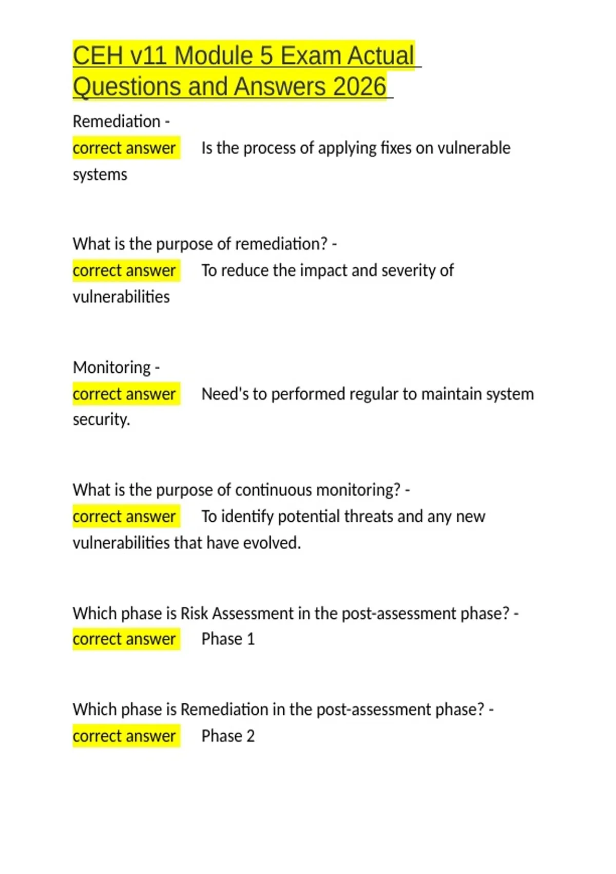 CEH v11 Module 5 Exam Actual Questions and Answers 2026.docx ...
