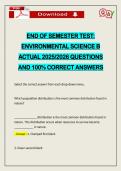 END OF SEMESTER TEST&colon; ENVIRONMENTAL SCIENCE B ACTUAL 2026 QUESTIONS AND 100&percnt; CORRECT ANSWERS