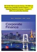 TEST BANK FOR Corporate Finance 13th Edition by  Stephen Ross&comma; Randolph Verified Chapters 1 - 31&comma;  Complete Questions & Answers &vert; Grade A &vert;  100&percnt; Correct&lpar;Verified Solutions&rpar; 