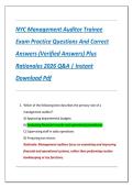 NYC Management Auditor Trainee  Exam Practice Questions And Correct  Answers &lpar;Verified Answers&rpar; Plus  Rationales 2026 Q&A &vert; Instant  Download Pdf