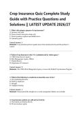 Crop Insurance Quiz Complete Study  Guide with Practice Questions and  Solutions &vert;&vert; LATEST UPDATE 2026&sol;27 