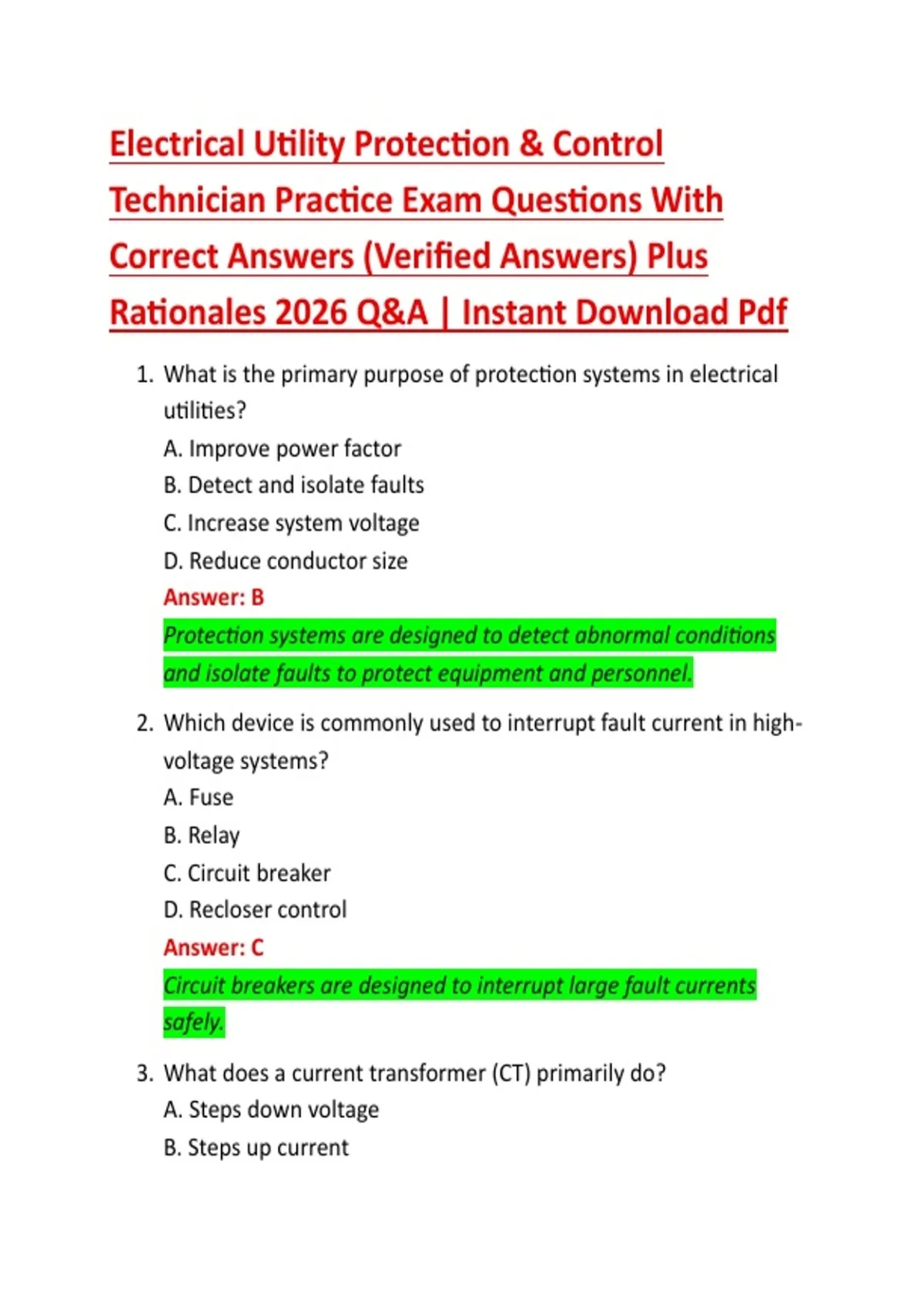 Electrical Utility Protection & Control Technician Practice Exam ...