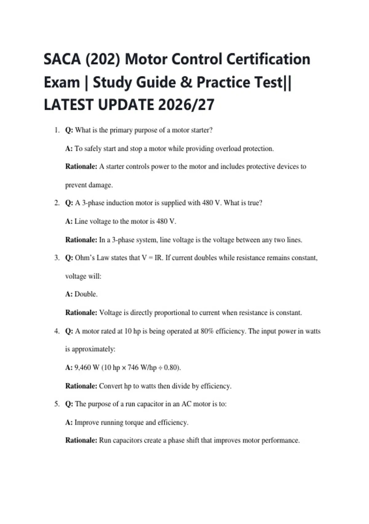 SACA (202) Motor Control Certification Exam | Study Guide & Practice ...
