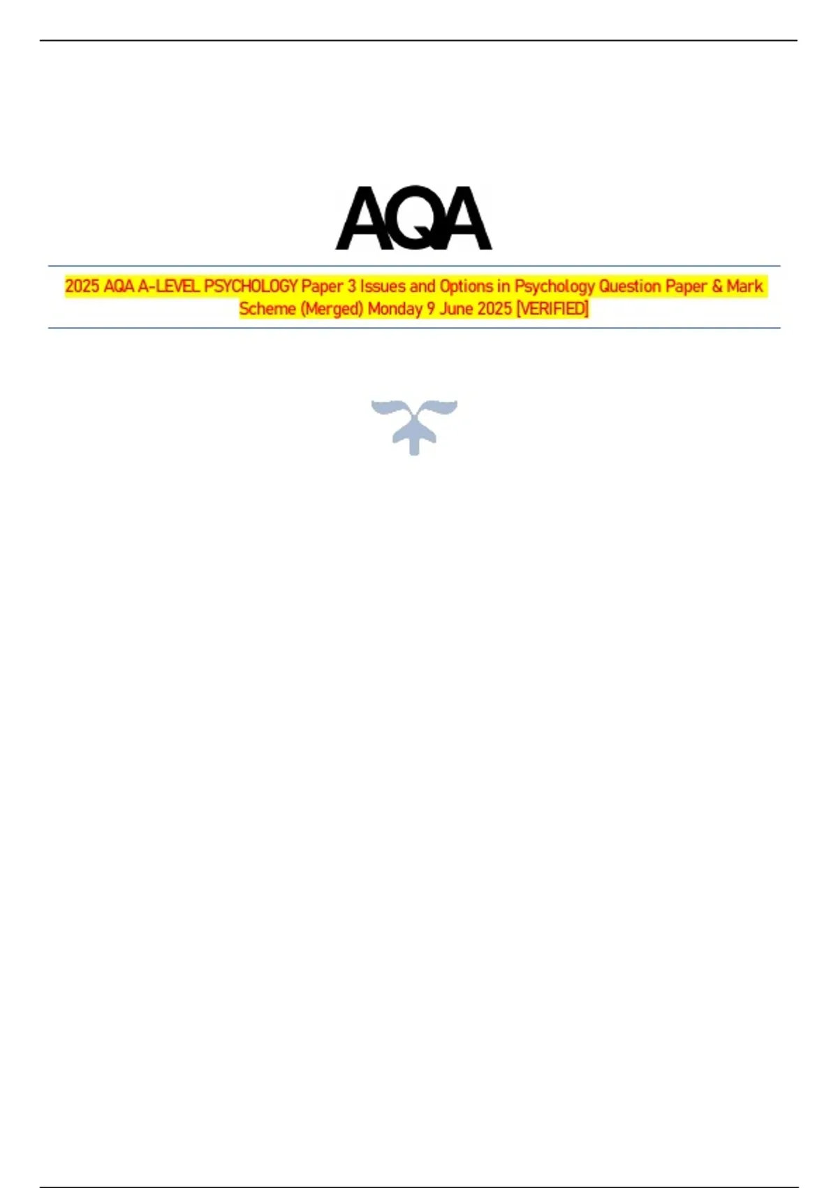 2025 AQA A-LEVEL PSYCHOLOGY Paper 3 Issues and Options in Psychology ...