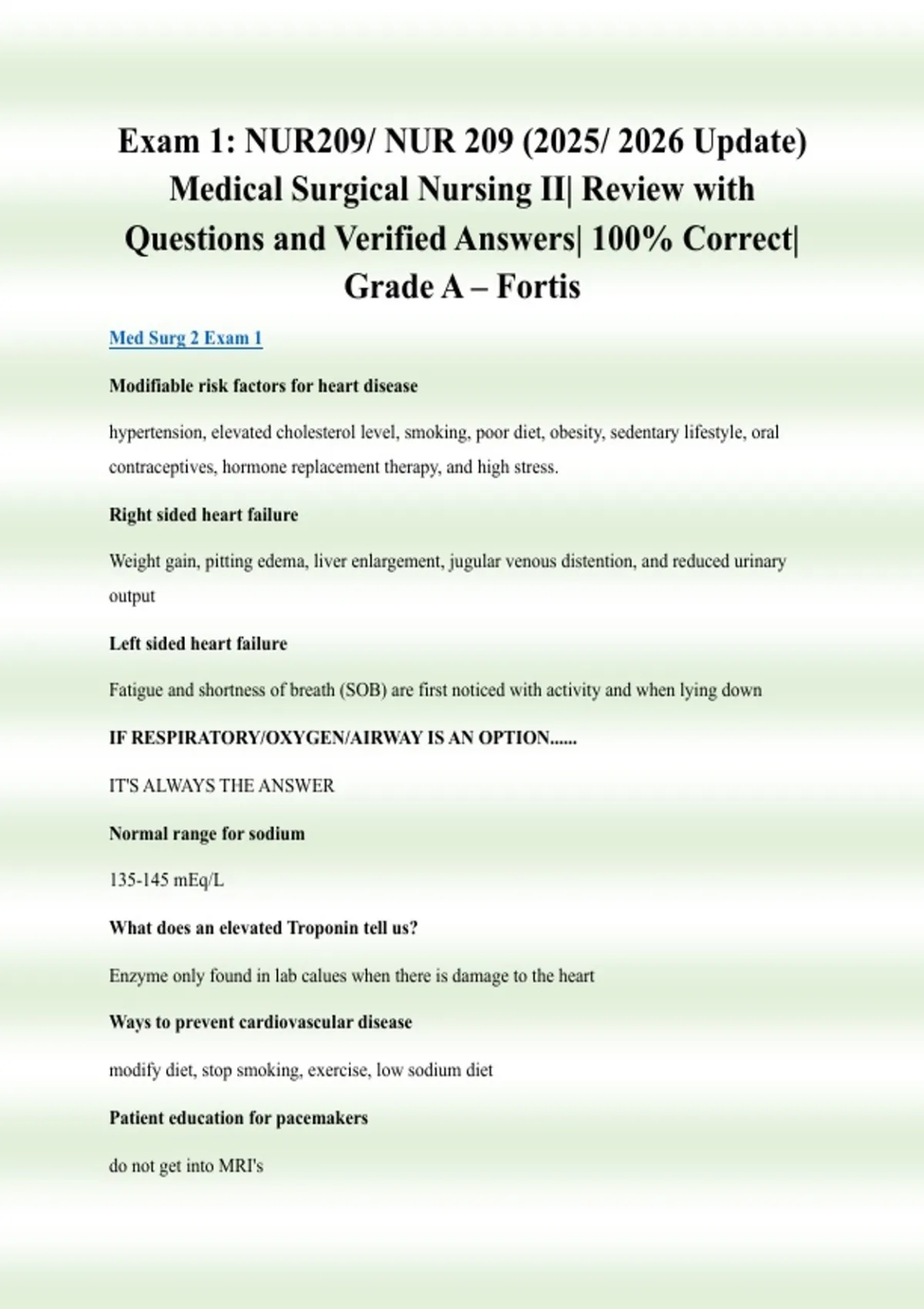 Exam 1: NUR209/ NUR 209 (2025/ 2026 Update) Medical Surgical Nursing II ...