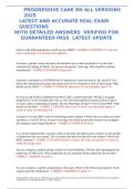 PROGRESSIVE CARE RN ALL VERSIONS 2025 LATEST AND ACCURATE REAL EXAM QUESTIONS WITH DETAILED ANSWERS  VERIFIED FOR GUARANTEED PASS  LATEST UPDATE